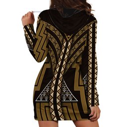 New Zealand Manta Ray Hoodie Dress Maori Tukutuku Taniko Motifs Gold