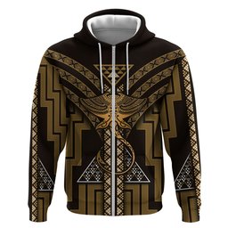 New Zealand Manta Ray Hoodie Maori Tukutuku Taniko Motifs Gold