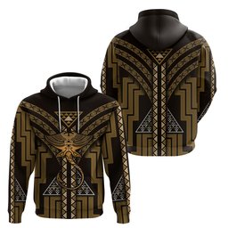 New Zealand Manta Ray Hoodie Maori Tukutuku Taniko Motifs Gold