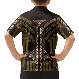 New Zealand Manta Ray Hawaiian Shirt Maori Tukutuku Taniko Motifs Gold