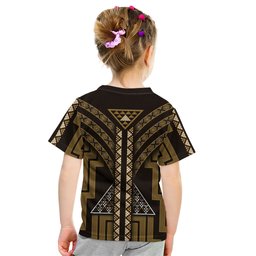 New Zealand Manta Ray Kid T Shirt Maori Tukutuku Taniko Motifs Gold