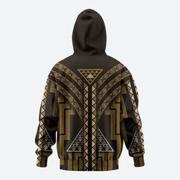New Zealand Manta Ray Zip Hoodie Maori Tukutuku Taniko Motifs Gold