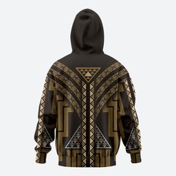 New Zealand Manta Ray Hoodie Maori Tukutuku Taniko Motifs Gold