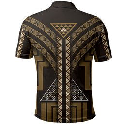 New Zealand Manta Ray Polo Shirt Maori Tukutuku Taniko Motifs Gold