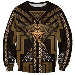 New Zealand Manta Ray Sweatshirt Maori Tukutuku Taniko Motifs Gold