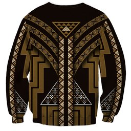New Zealand Manta Ray Sweatshirt Maori Tukutuku Taniko Motifs Gold