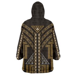 New Zealand Manta Ray Wearable Blanket Hoodie Maori Tukutuku Taniko Motifs Gold