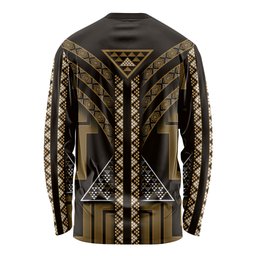 New Zealand Manta Ray Long Sleeve Shirt Maori Tukutuku Taniko Motifs Gold