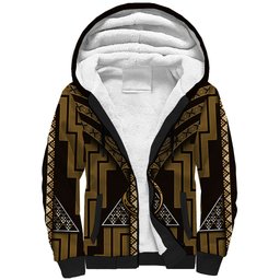 New Zealand Manta Ray Sherpa Hoodie Maori Tukutuku Taniko Motifs Gold