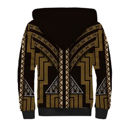 New Zealand Manta Ray Sherpa Hoodie Maori Tukutuku Taniko Motifs Gold