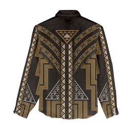 New Zealand Manta Ray Women Casual Shirt Maori Tukutuku Taniko Motifs Gold