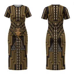 New Zealand Manta Ray Couples Matching Short Sleeve Bodycon Dress and Long Sleeve Button Shirt Maori Tukutuku Taniko Motifs Gold