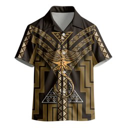 New Zealand Manta Ray Kid Hawaiian Shirt Maori Tukutuku Taniko Motifs Gold