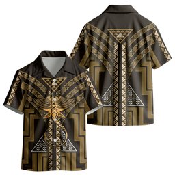 New Zealand Manta Ray Kid Hawaiian Shirt Maori Tukutuku Taniko Motifs Gold