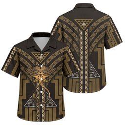 New Zealand Manta Ray Family Matching Tank Maxi Dress and Hawaiian Shirt Maori Tukutuku Taniko Motifs Gold