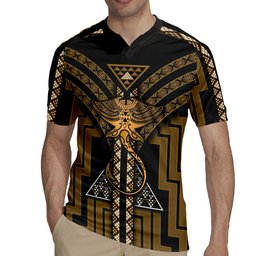 New Zealand Manta Ray Rugby Jersey Maori Tukutuku Taniko Motifs Gold