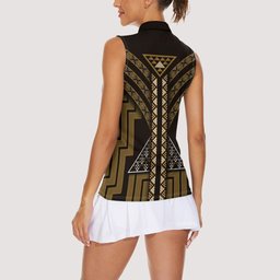 New Zealand Manta Ray Women Sleeveless Polo Shirt Maori Tukutuku Taniko Motifs Gold