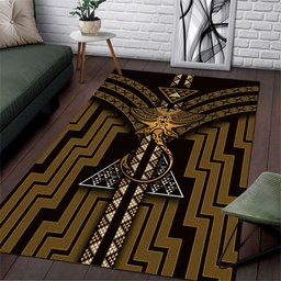 New Zealand Manta Ray Area Rug Maori Tukutuku Taniko Motifs Gold