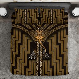 New Zealand Manta Ray Bedding Set Maori Tukutuku Taniko Motifs Gold