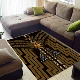 New Zealand Manta Ray Area Rug Maori Tukutuku Taniko Motifs Gold
