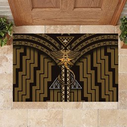 New Zealand Manta Ray Rubber Doormat Maori Tukutuku Taniko Motifs Gold