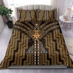 New Zealand Manta Ray Bedding Set Maori Tukutuku Taniko Motifs Gold