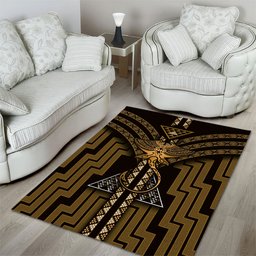 New Zealand Manta Ray Area Rug Maori Tukutuku Taniko Motifs Gold