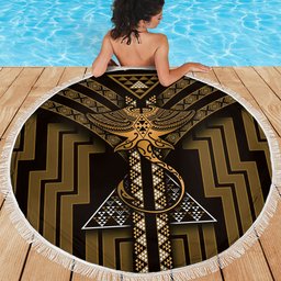 New Zealand Manta Ray Beach Blanket Maori Tukutuku Taniko Motifs Gold