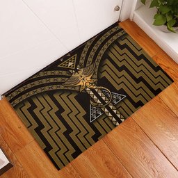 New Zealand Manta Ray Rubber Doormat Maori Tukutuku Taniko Motifs Gold