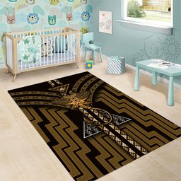 New Zealand Manta Ray Area Rug Maori Tukutuku Taniko Motifs Gold
