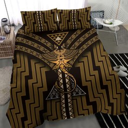 New Zealand Manta Ray Bedding Set Maori Tukutuku Taniko Motifs Gold