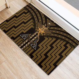 New Zealand Manta Ray Rubber Doormat Maori Tukutuku Taniko Motifs Gold