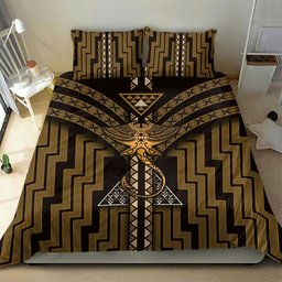 New Zealand Manta Ray Bedding Set Maori Tukutuku Taniko Motifs Gold