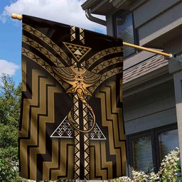 New Zealand Manta Ray Garden Flag Maori Tukutuku Taniko Motifs Gold