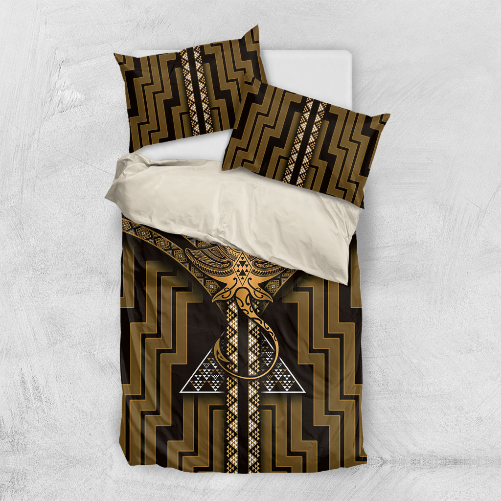 New Zealand Manta Ray Bedding Set Maori Tukutuku Taniko Motifs Gold