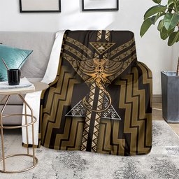 New Zealand Manta Ray Blanket Maori Tukutuku Taniko Motifs Gold