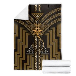 New Zealand Manta Ray Blanket Maori Tukutuku Taniko Motifs Gold