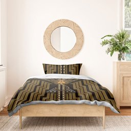New Zealand Manta Ray Bedding Set Maori Tukutuku Taniko Motifs Gold