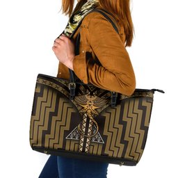 New Zealand Manta Ray Leather Tote Bag Maori Tukutuku Taniko Motifs Gold