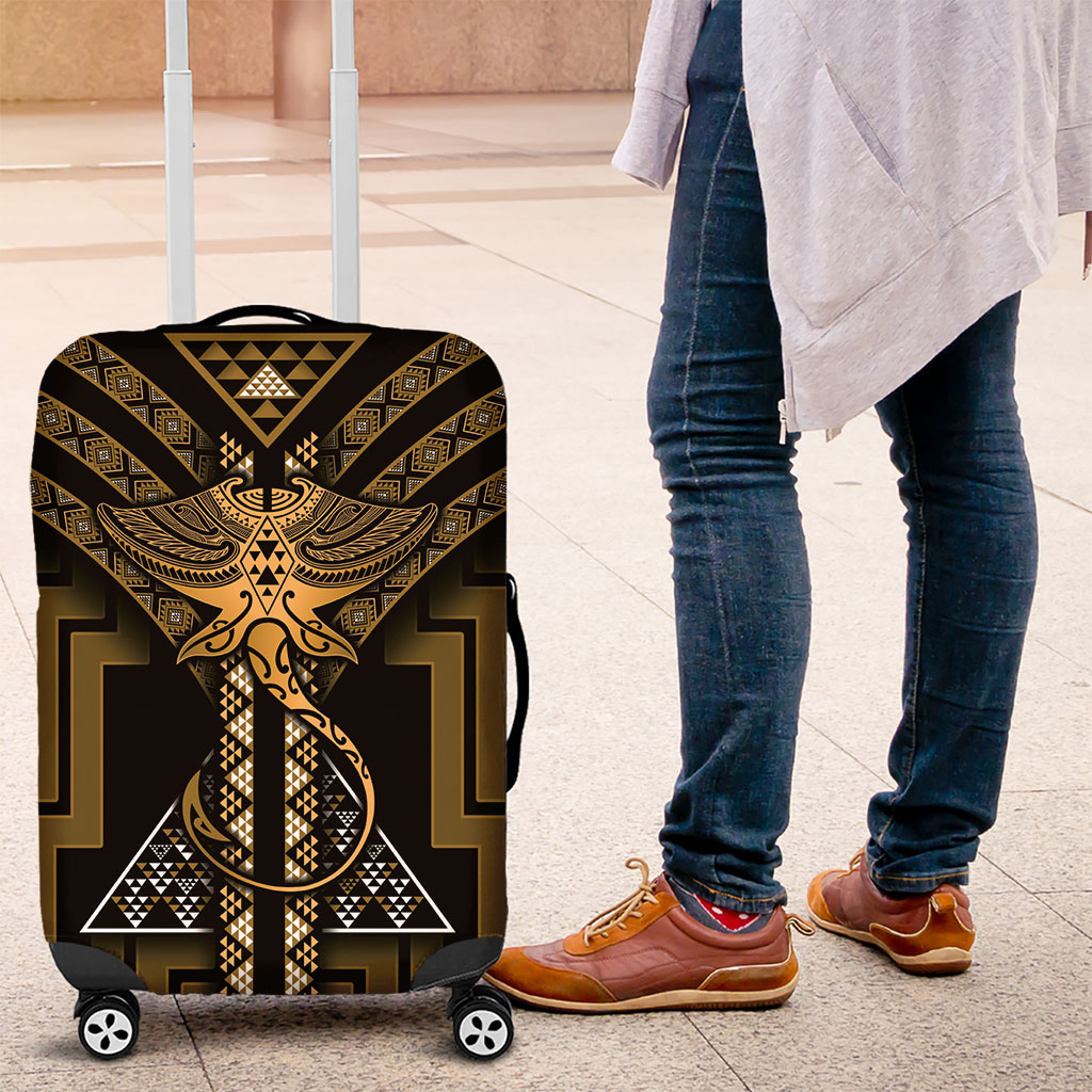 New Zealand Manta Ray Luggage Cover Maori Tukutuku Taniko Motifs Gold