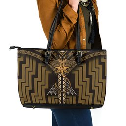 New Zealand Manta Ray Leather Tote Bag Maori Tukutuku Taniko Motifs Gold