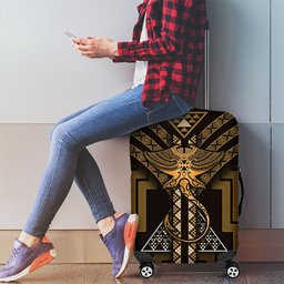 New Zealand Manta Ray Luggage Cover Maori Tukutuku Taniko Motifs Gold