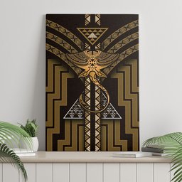New Zealand Manta Ray Canvas Wall Art Maori Tukutuku Taniko Motifs Gold
