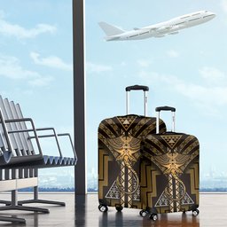 New Zealand Manta Ray Luggage Cover Maori Tukutuku Taniko Motifs Gold