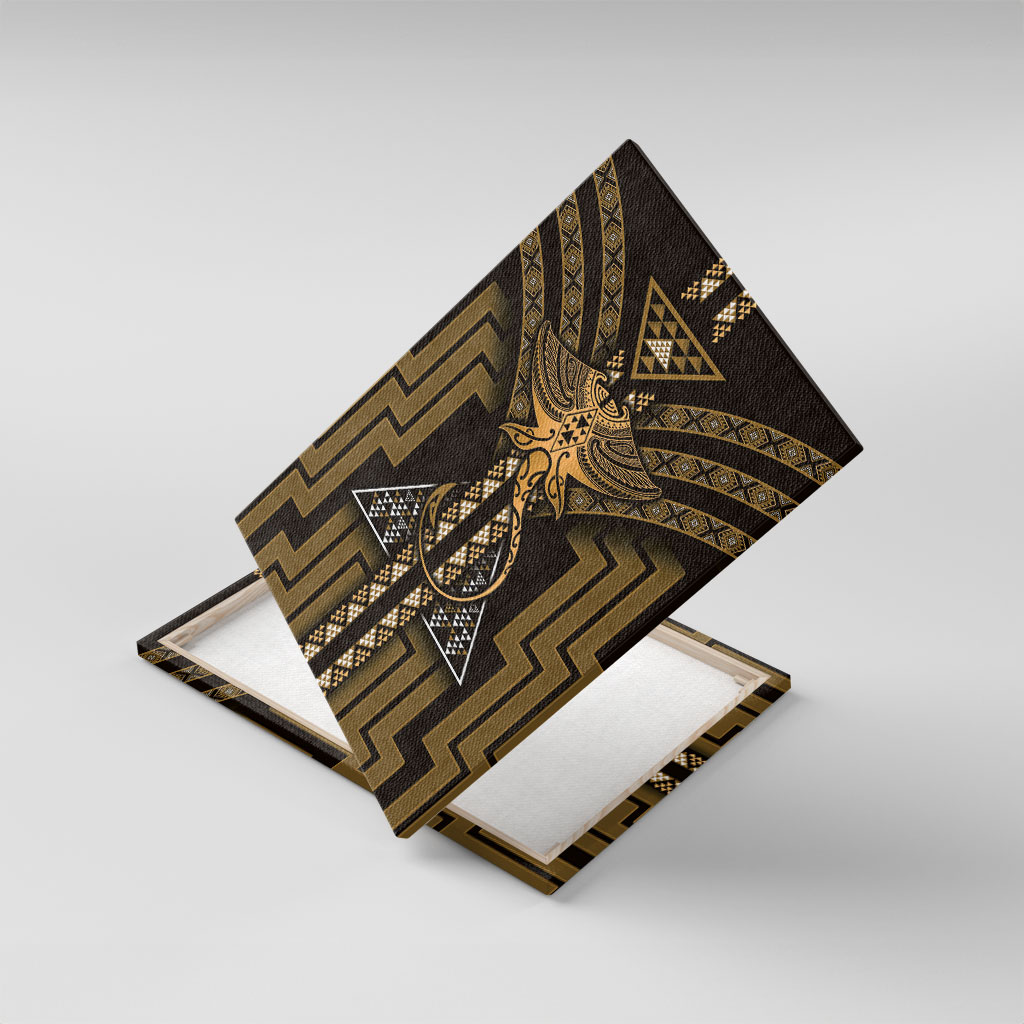 New Zealand Manta Ray Canvas Wall Art Maori Tukutuku Taniko Motifs Gold