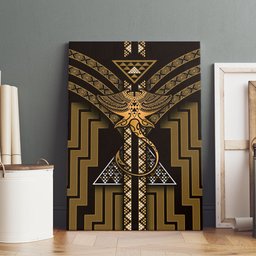 New Zealand Manta Ray Canvas Wall Art Maori Tukutuku Taniko Motifs Gold