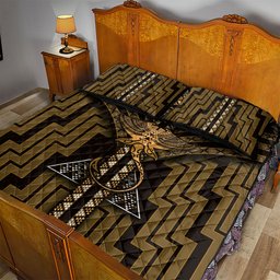New Zealand Manta Ray Quilt Bed Set Maori Tukutuku Taniko Motifs Gold