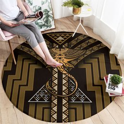 New Zealand Manta Ray Round Carpet Maori Tukutuku Taniko Motifs Gold