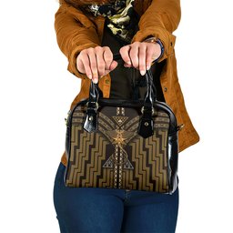 New Zealand Manta Ray Shoulder Handbag Maori Tukutuku Taniko Motifs Gold