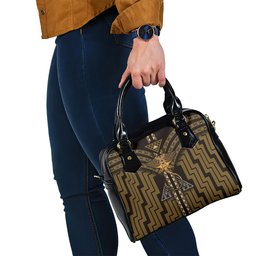 New Zealand Manta Ray Shoulder Handbag Maori Tukutuku Taniko Motifs Gold